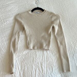 Zara Ribbed Oatmeal Long sleeve Cropped Sweater